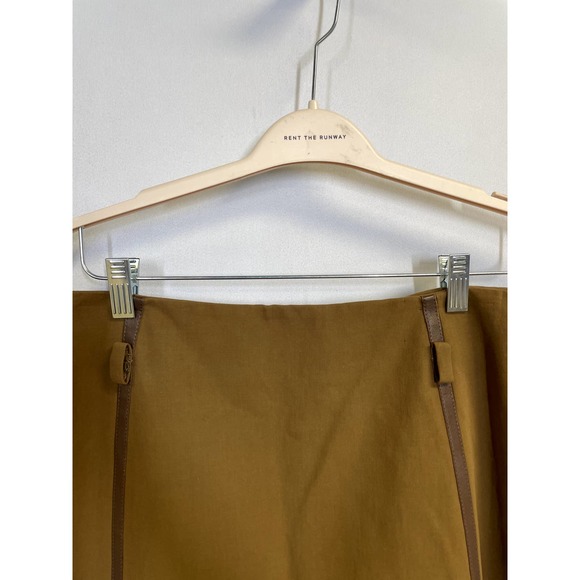 MAX MARA High Rise A Line Midi Skirt with Faux Leather Trim Brown Size 8 - Picture 2 of 9